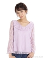 花柄レースフリルカットソー/ムラサキ