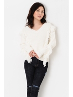 WフリンジVネックK TOP/WHITE