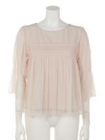 ストレッチジョーゼット×チュールブラウス/ベージュ