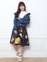 ボタニカルプリントフレアスカート/ホワイト