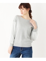 お袖ストライプチュールニット/ブラック(019)