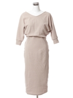 ワッフルバックシャンドルマンワンピース/ベージュ