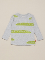 orangehakka babay 前プリント(お花、電車)長袖Tシャツ/杢グレー