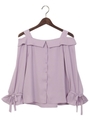 トロミ 袖 リボン オフショル ブラウス/ラベンダー/A