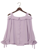 トロミ 袖 リボン オフショル ブラウス/ラベンダー/A