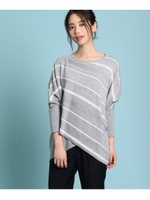 カシュクールストライプ柄ニット/ライトグレー(311)