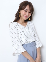 バックパールチェーンドットブラウス/ホワイト