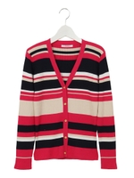 マルチボーダーリブニットカーディガン/ベージュ