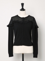 レース切替フリルカーディガン/黒