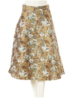 レトロフラワージャガードフレアスカート/ベージュ