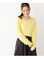 片畦編みVネックニット/ライトグリーン (021)