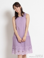 30/天竺チュールレース　スワッグブーケ刺しゅう　ワンピース/パープル