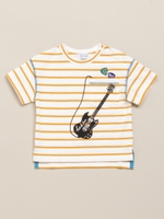 BABY ポケットギタープリント付きボーダーTシャツ/イエロー