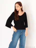 Ｖネック袖フレアニット/ブラック