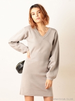 ウエストマークニットワンピース/ライトグレー