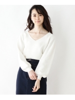 【洗える】ガーターVネックニット/ホワイト系(002)