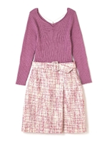 チェーンニット×ツイードスカートセット　ワンピース/ピンク(090)