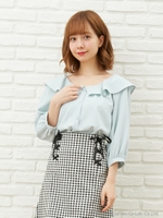 ツイルボリューム袖 フリル トップス/オフホワイト