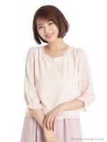 パステルフラワーお袖リボン7分袖BL/ピンク