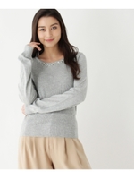 ビジューネックニット/ライトグレー(011)