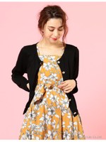 フラワービジュー釦カットソーカーディガン/ブラック