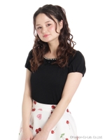 フロントパールパフスリーブTOPS/ブラック