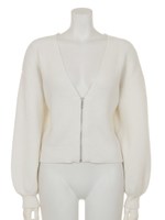 ボリュームパフVネックカーデ/WHT