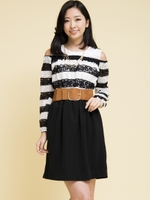 レースボーダーワンピース/ブラック