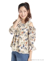 花柄キャンディー袖スモックブラウス/シロ