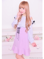 肩あき袖リボン付トップス/グレー