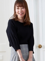 裏リブボリュームスリーブニット/ブラック