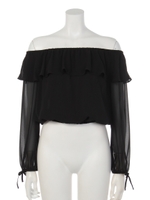 フリルオフショルブラウス/ブラック