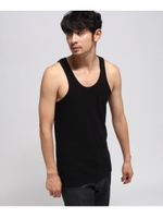 【WEB限定】裾同色スター刺繍 ミニワッフル タンクトップ/ブラック(019)