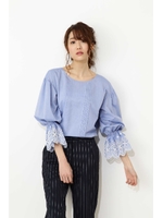 エンブロイダリースリーブブラウス/シャンブレーブルー(110)