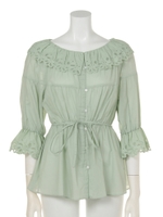 コットンレースギャザーブラウス/ミント