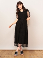 ハート柄刺しゅうマキシワンピース/ブラック