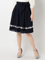 フローラルロマンスリボンミディスカート/シロ