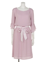 ヘリンボンジャガードフレアスリーブワンピース/ラベンダー