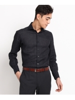 リネンホリゾンタルカラードレスシャツ/ブラック(019)