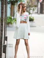 刺繍フレアワンピース/モスグリーン