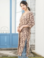 INDIA Dabka刺繍 ShadowFlower プリントワンピース/ベージュ