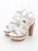 【R&E】レイヤードコルクヒールWクロスストラップサンダル/ホワイト