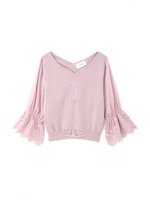 カットワークベルスリーブニット/ラベンダー(080)