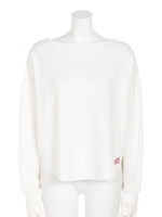 ワッフルボートネックトップス/ホワイト