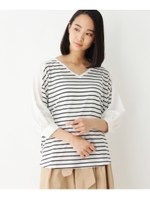 布帛切り替えVネックプルオーバー/ブルー系(394)