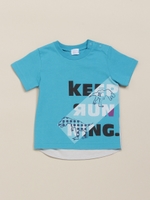 BABY ロゴ+ダイナソープリント付き半袖Tシャツ/ブルー