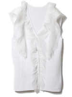 チュールフリル付きリブニットトップス/ホワイト