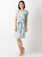 花柄Iラインワンピース/青系