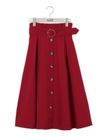 前ボタンカラースカート/レッド