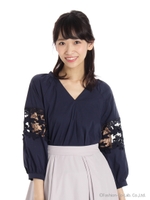 袖レースブラウス/ネイビー